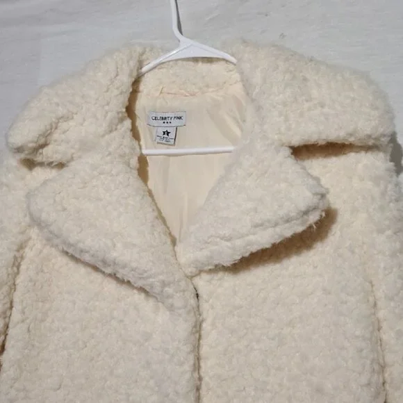 Cream Teddy Jacket, Faux Fur, Oversized Celebrity Pink Sz 4, NWT - Picture 3 of 12